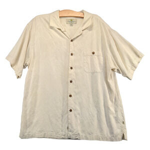 Island Shores Men's Washable Silk Button Up Shirt Cream XL Short Sleeve Pocket